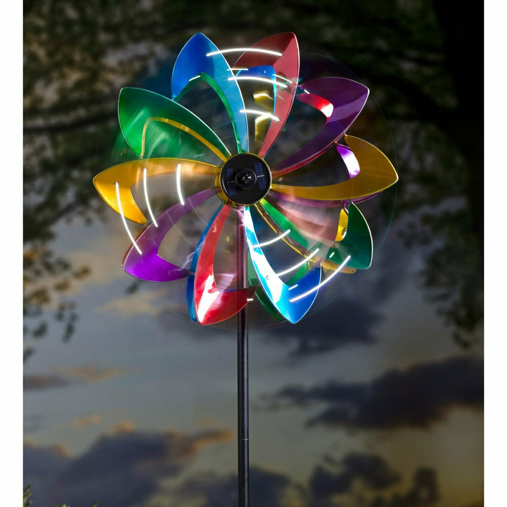 Plow & Hearth 75" LED Solar Flower Wind Spinner