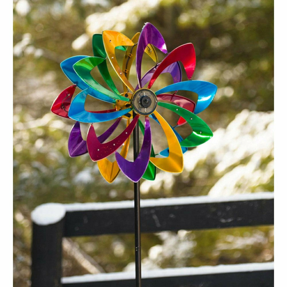 Plow & Hearth 75" LED Solar Flower Wind Spinner