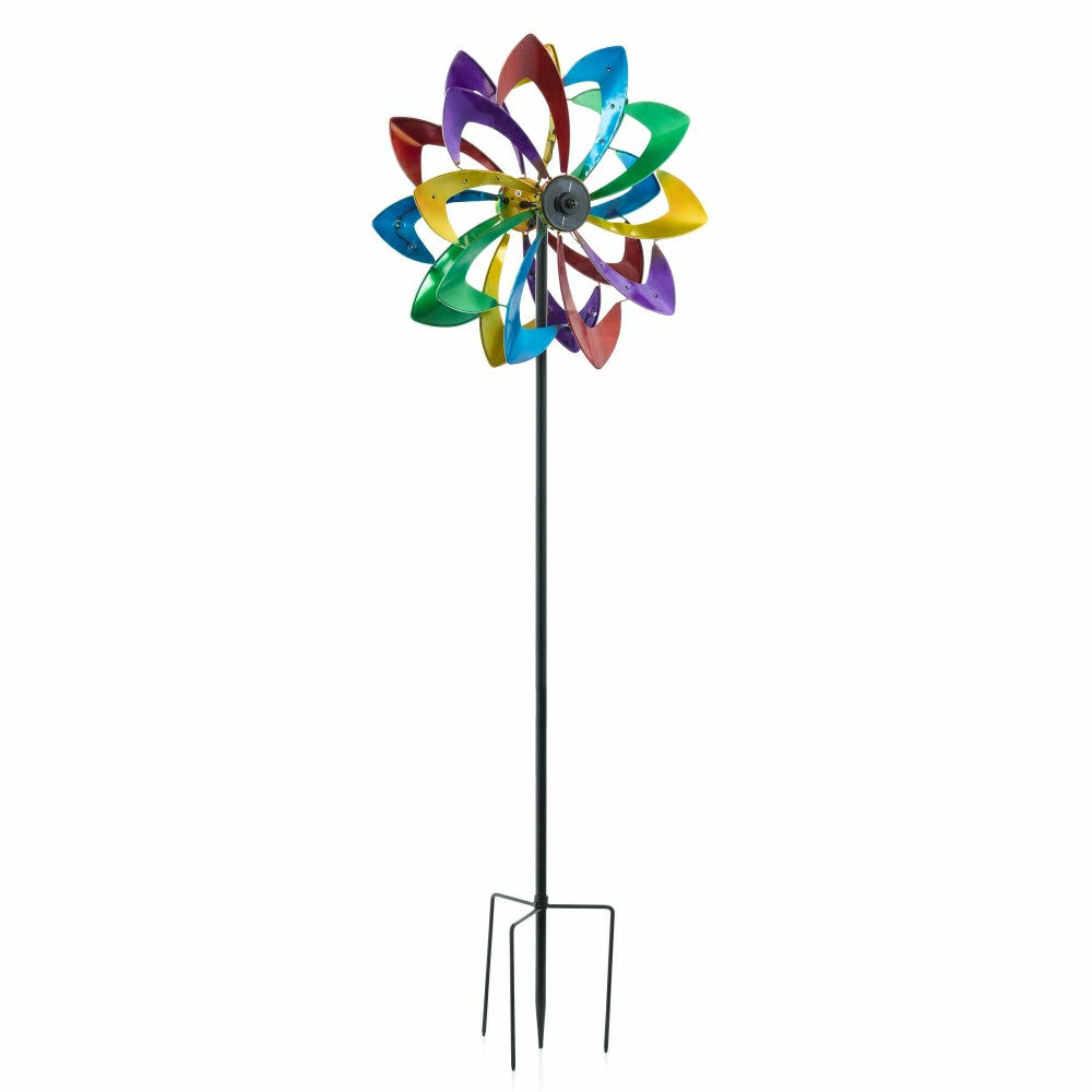 Plow & Hearth 75" LED Solar Flower Wind Spinner
