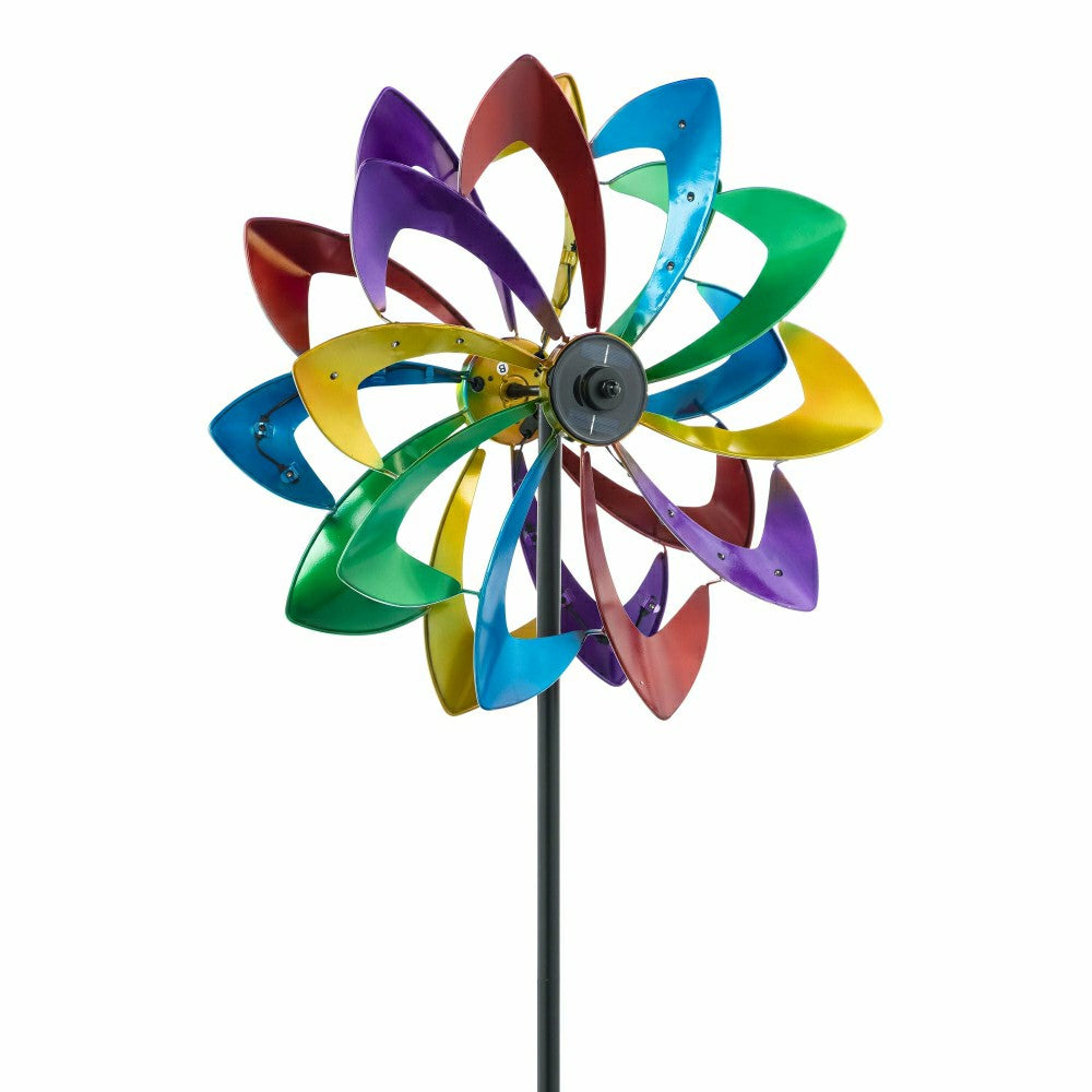Plow & Hearth 75" LED Solar Flower Wind Spinner