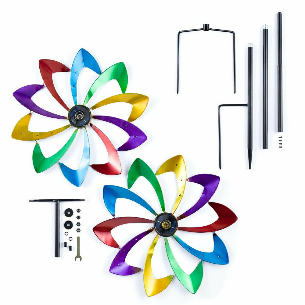 Plow & Hearth 75" LED Solar Flower Wind Spinner