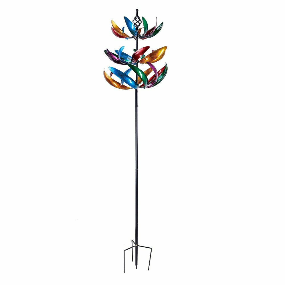 Plow & Hearth 84"H Three Tiered Wind Spinner, Multi-Colored
