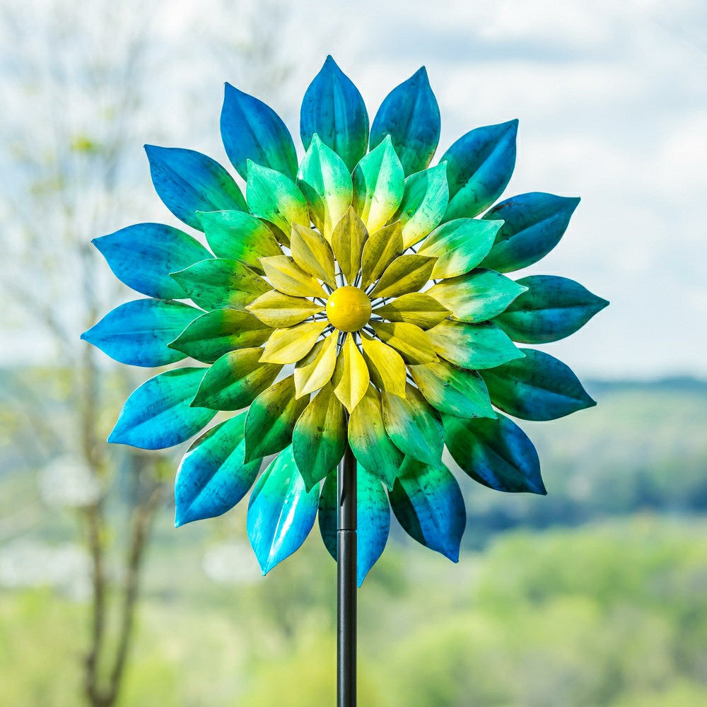 Plow & Hearth 75" Ombre Floral Metal Yard Spinner