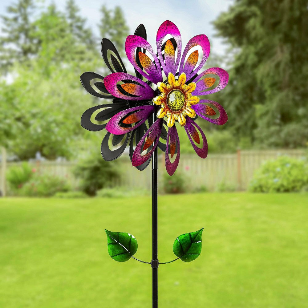 Plow & Hearth Violet Flower Wind Spinner