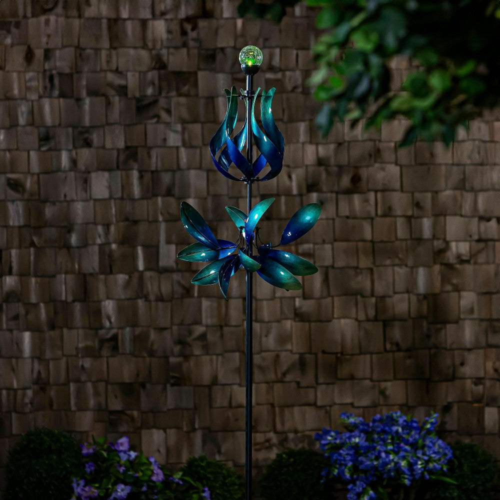 Plow & Hearth Seaside Retreat Wind Spinner, Solar Blue & Teal Floral Gradient, 82"H