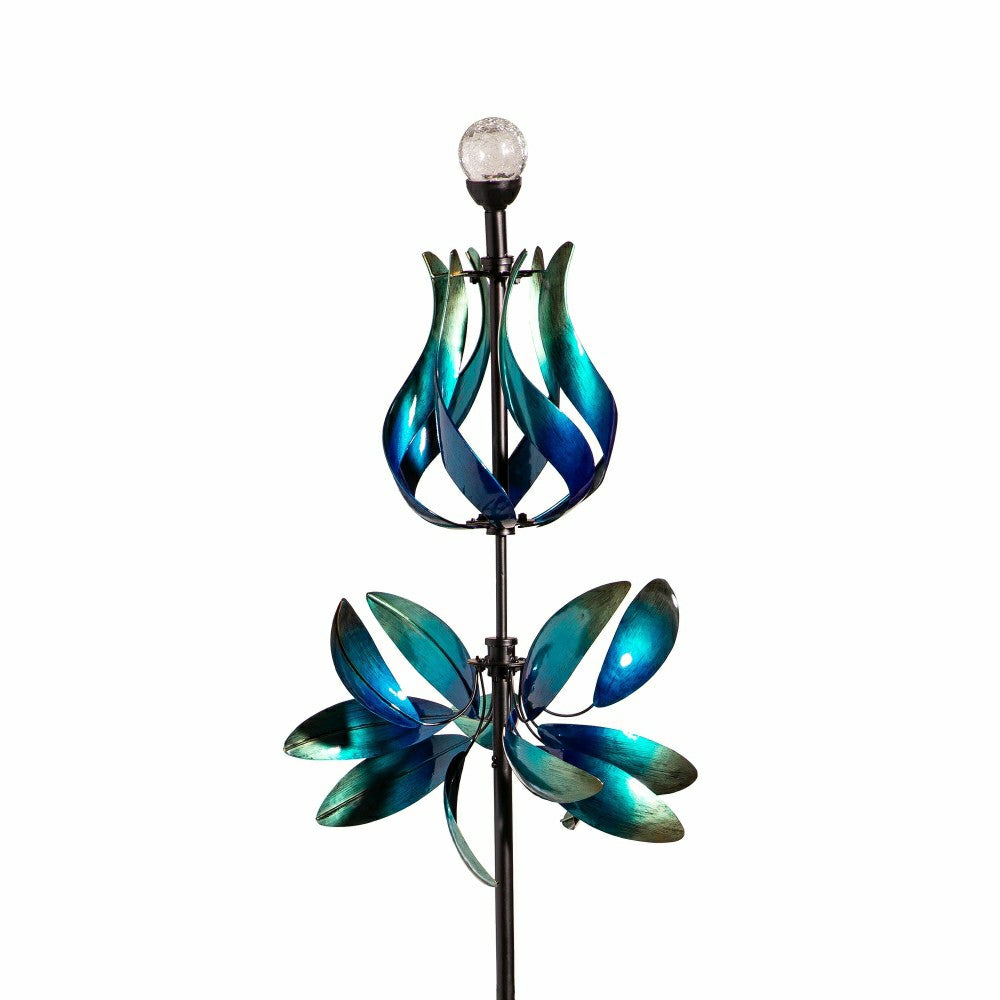 Plow & Hearth Seaside Retreat Wind Spinner, Solar Blue & Teal Floral Gradient, 82"H