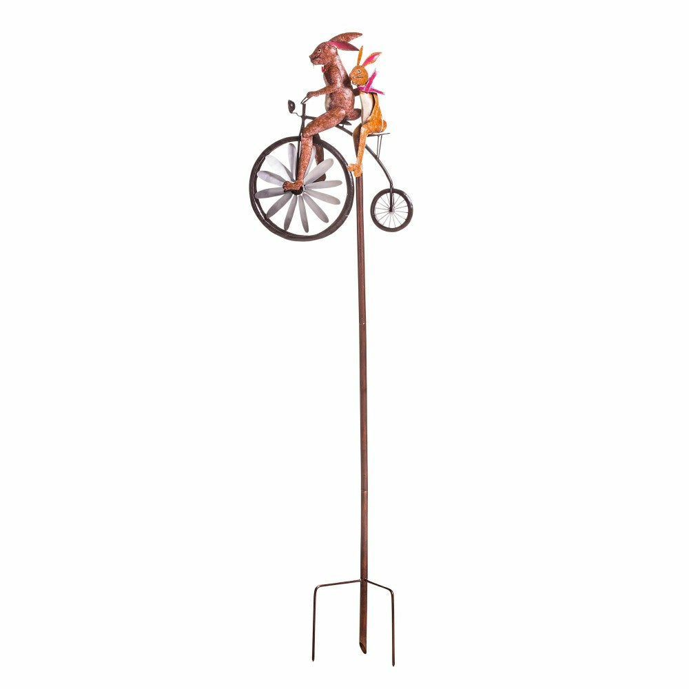 Plow & Hearth Handmade Bicycling Bunnies Metal Wind Spinner