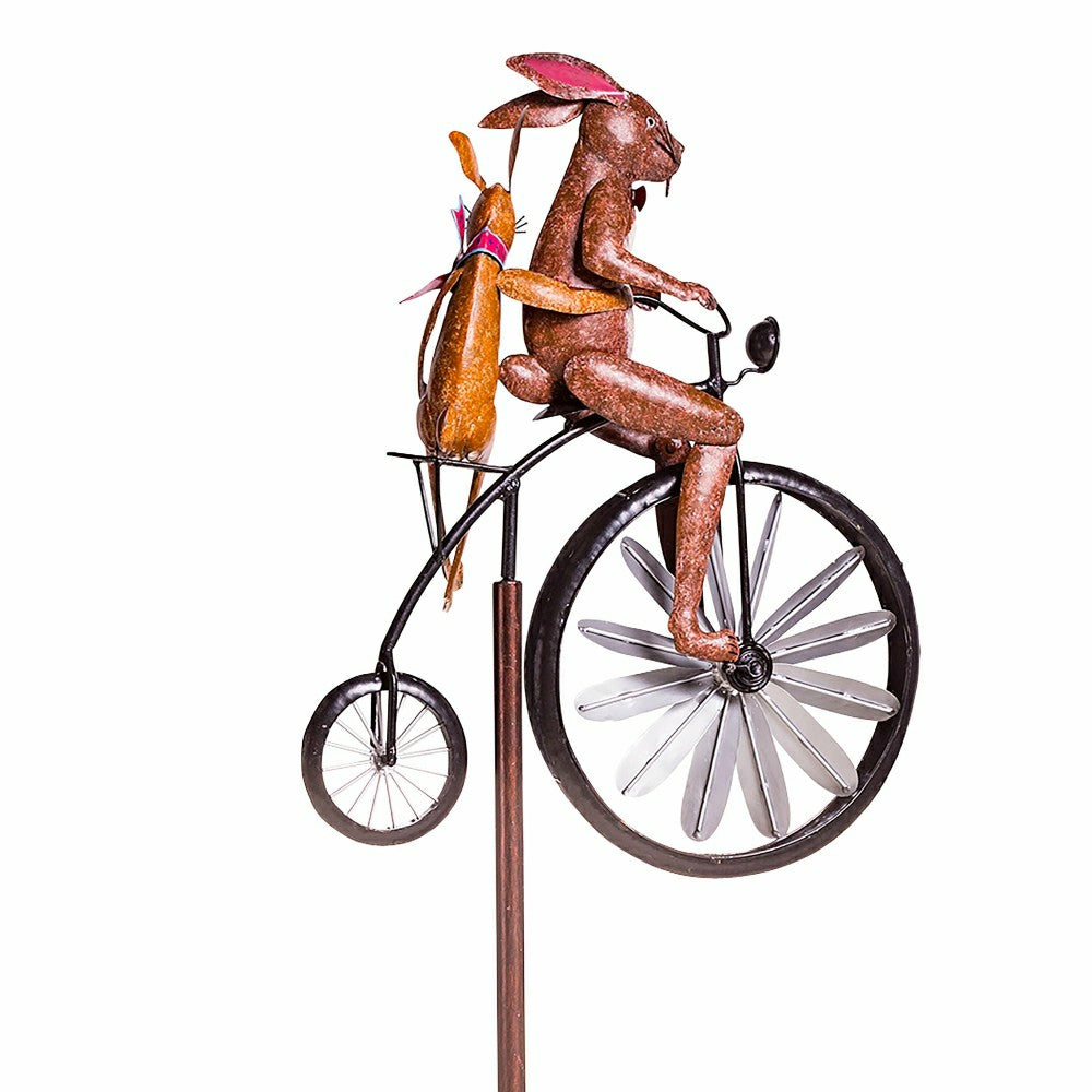 Plow & Hearth Handmade Bicycling Bunnies Metal Wind Spinner