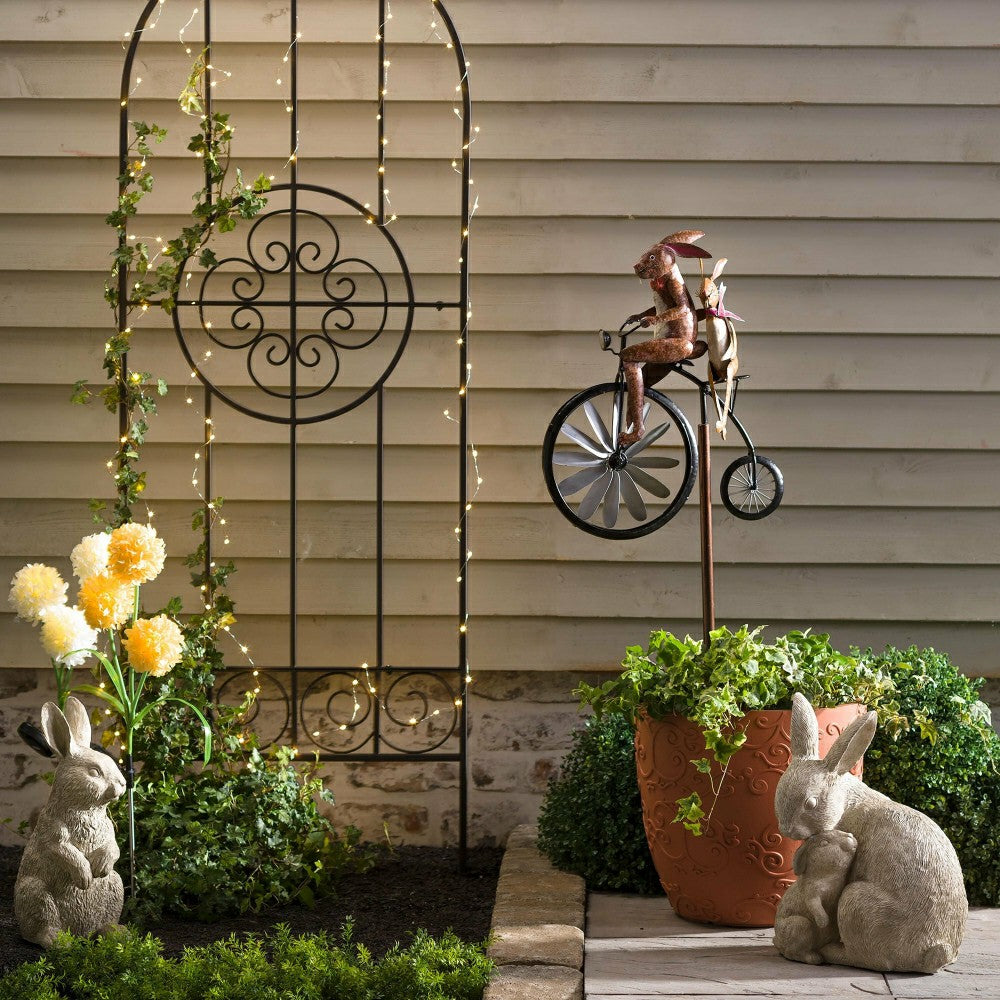 Plow & Hearth Handmade Bicycling Bunnies Metal Wind Spinner