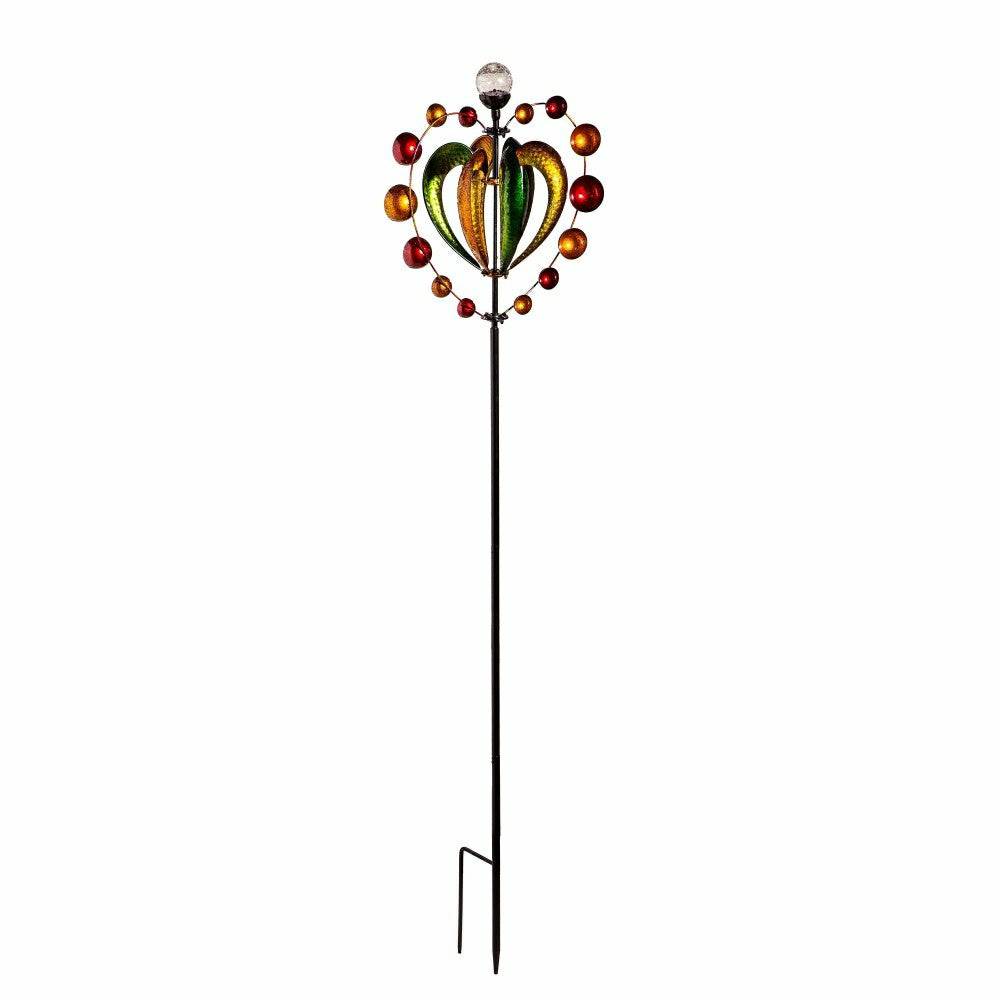 Plow & Hearth Green & Gold Heart Solar Metal Wind Spinner, 81" H