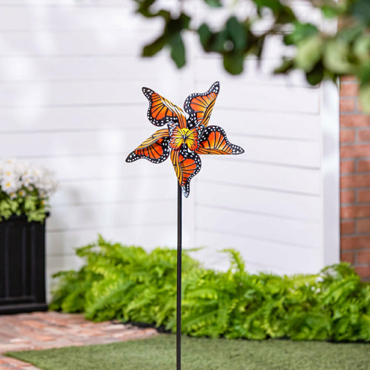 Plow & Hearth Monarch Butterfly Metal Wind Spinner 48"H