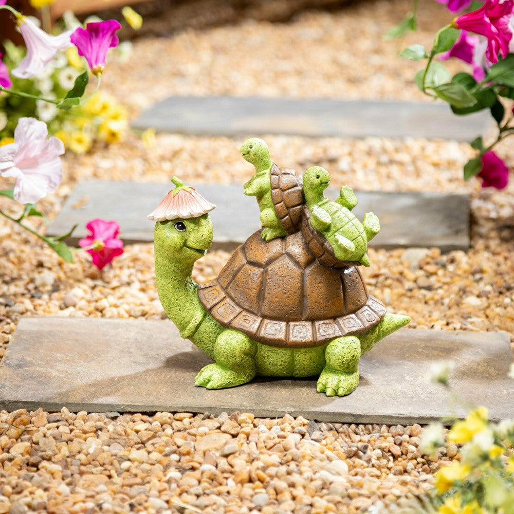 Plow & Hearth Turtle With Kids Garden Statue, 7"H