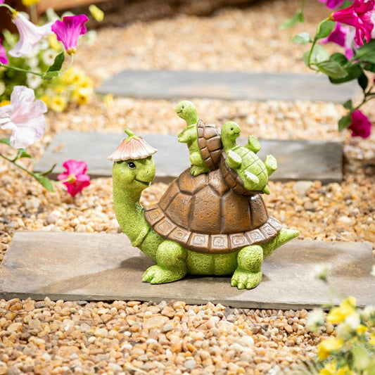 Plow & Hearth Turtle With Kids Garden Statue, 7"H