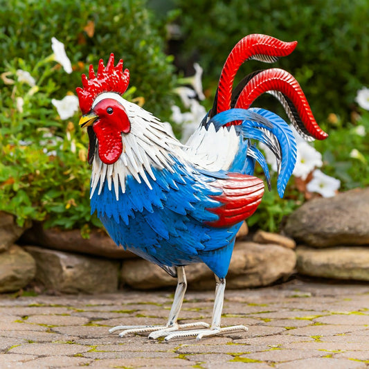 Plow & Hearth Patriotic Rooster Metal Garden Statue