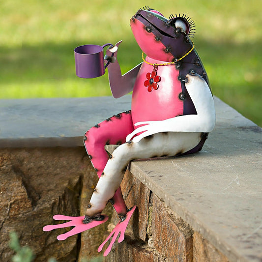 Plow & Hearth Recycled Metal Tea Frog Garden Art