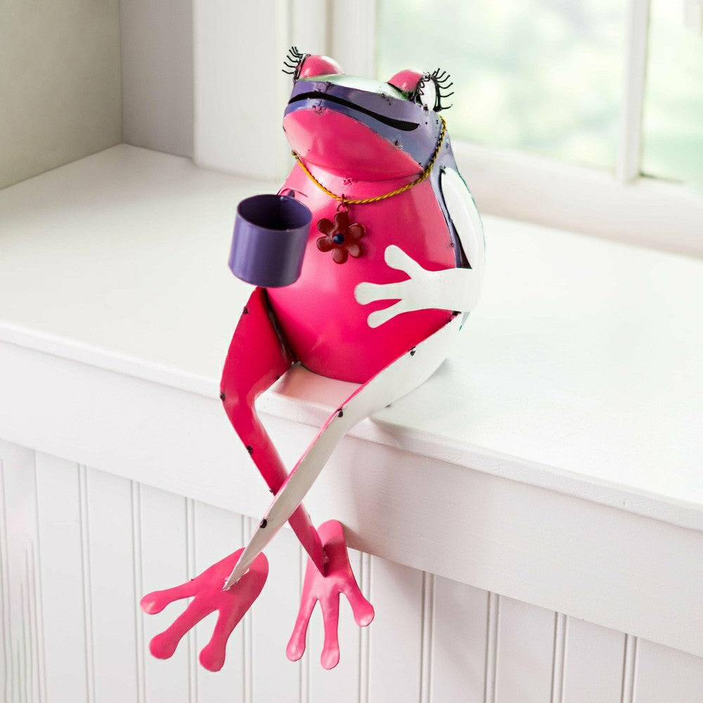 Plow & Hearth Recycled Metal Tea Frog Garden Art