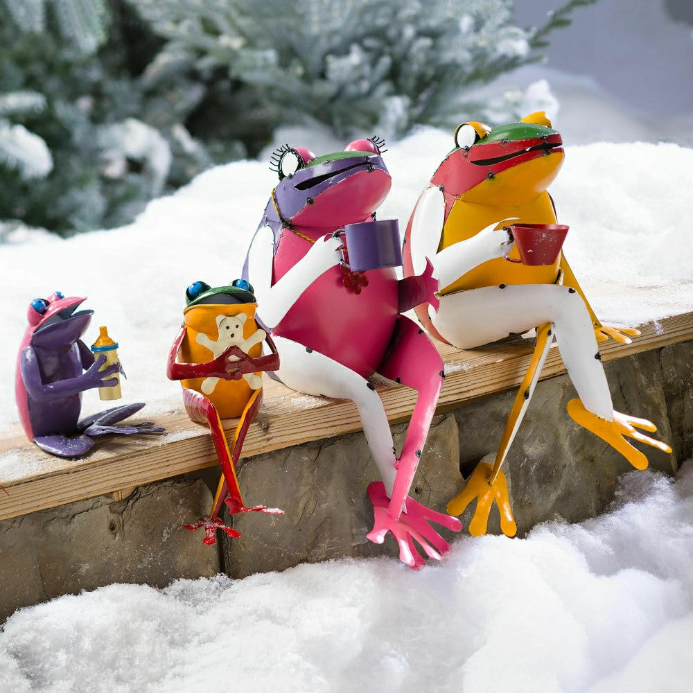 Plow & Hearth Recycled Metal Coffee Frog Garden Art