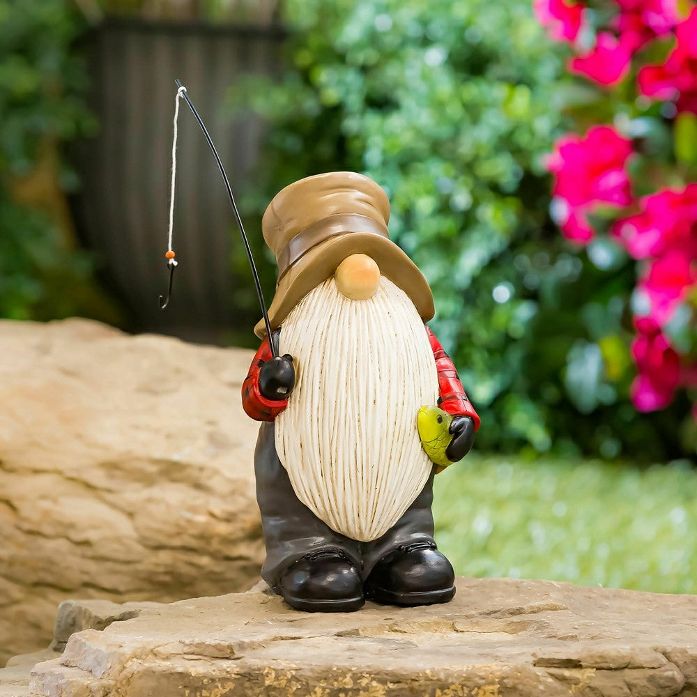 Plow & Hearth 8"H Fishing Gnome Garden Statuary
