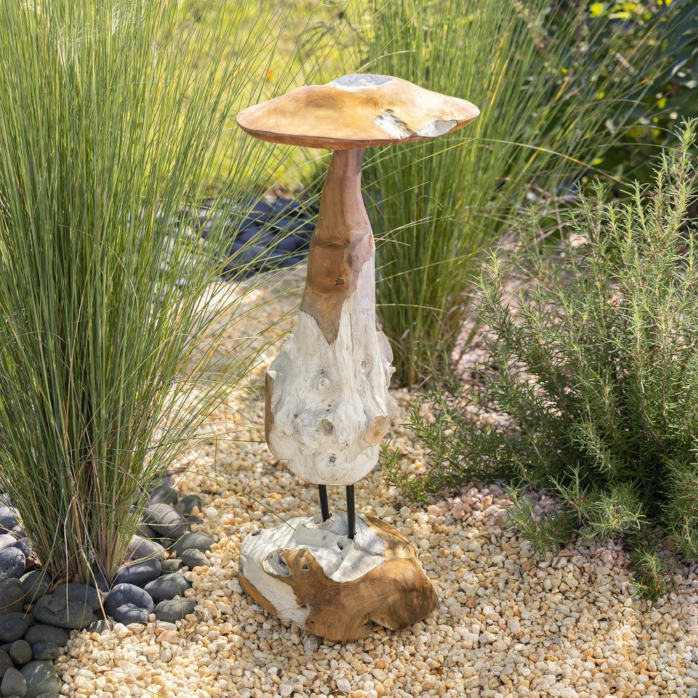 Plow & Hearth Teak Mushroom Garden Statue
