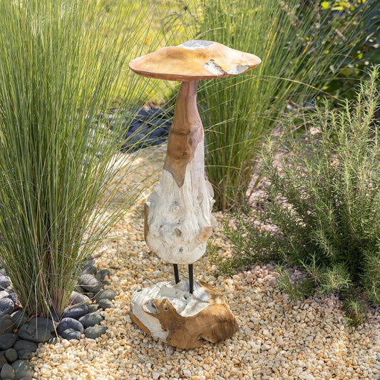 Plow & Hearth Teak Mushroom Garden Statue