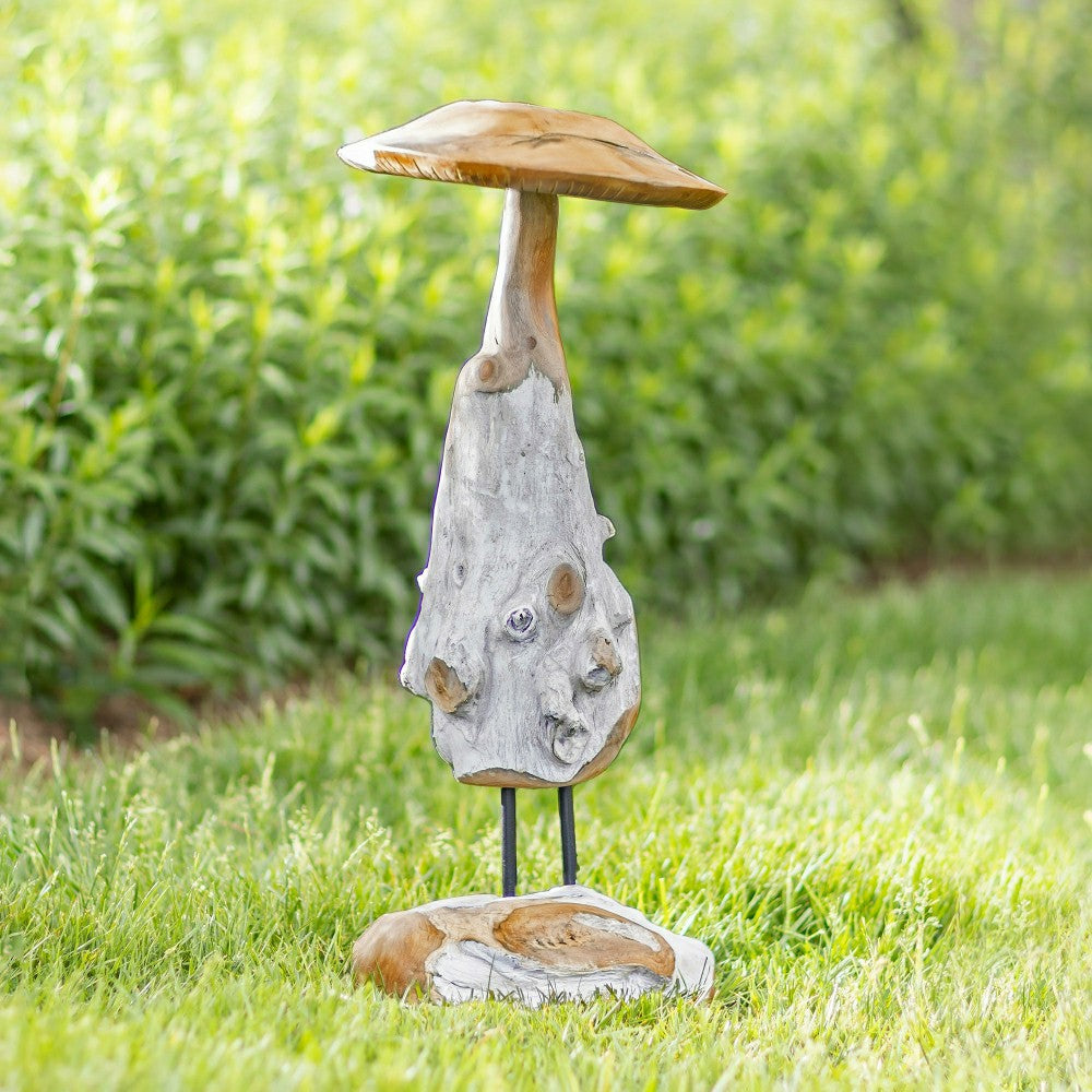 Plow & Hearth Teak Mushroom Garden Statue
