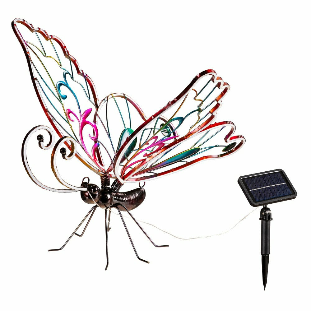 Plow & Hearth Animated Solar Butterfly Garden Statue with Neon Lights