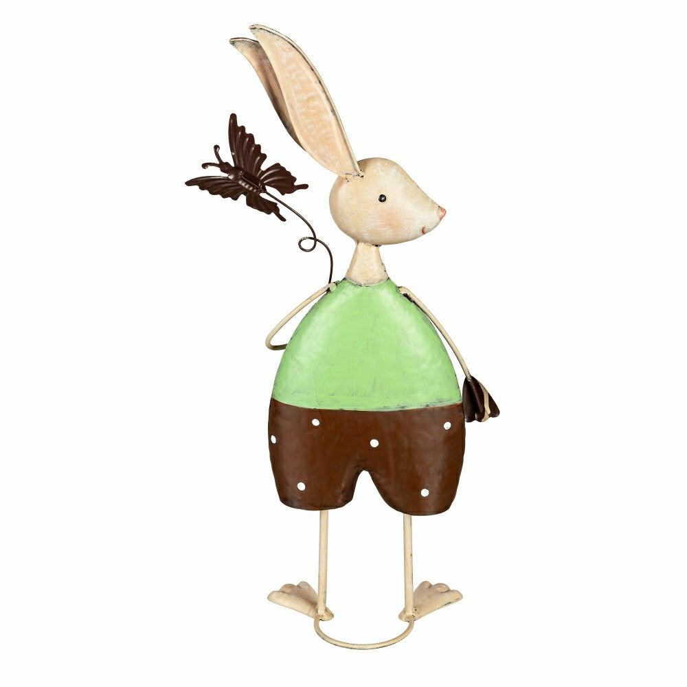 Plow & Hearth Metal Bunny With Butterfly Garden Statue