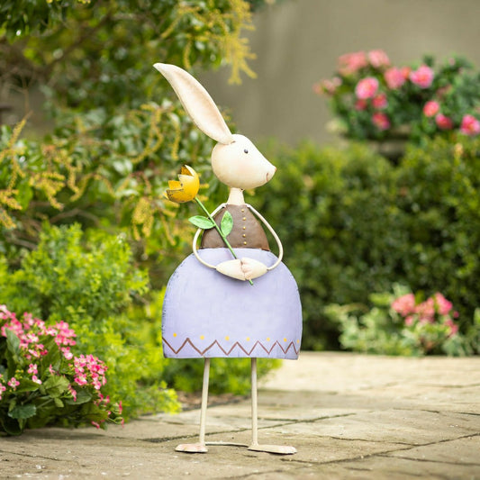 Plow & Hearth Metal Bunny With Flower Garden Statue