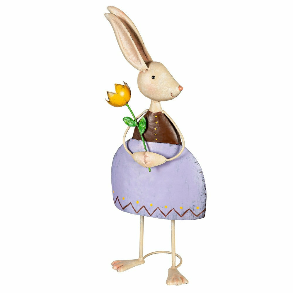 Plow & Hearth Metal Bunny With Flower Garden Statue