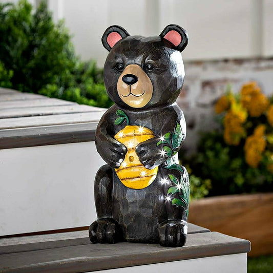 Plow & Hearth Petal & Plow Garden Statue, LED Bear, 18"H