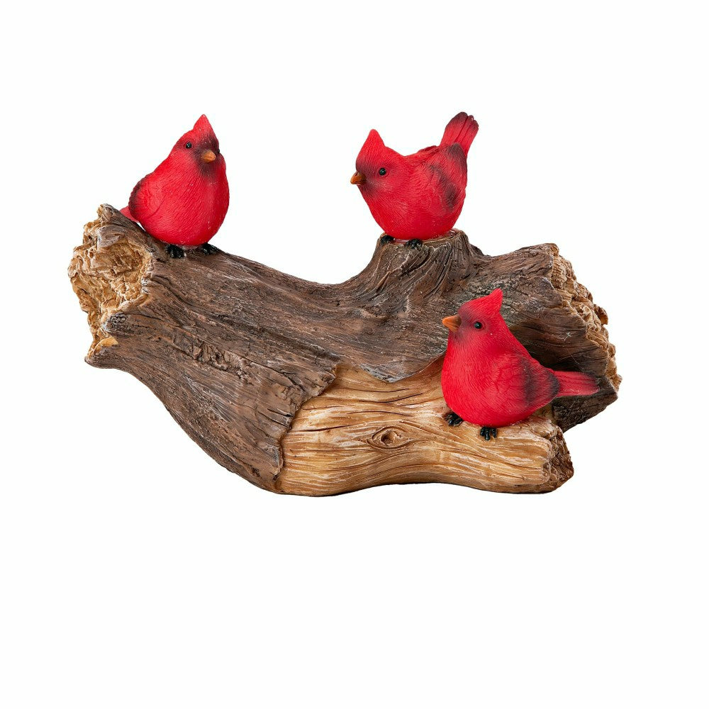 Plow & Hearth Memorial Garden Statue, Solar Cardinal Family On Wooden Log, 5"H