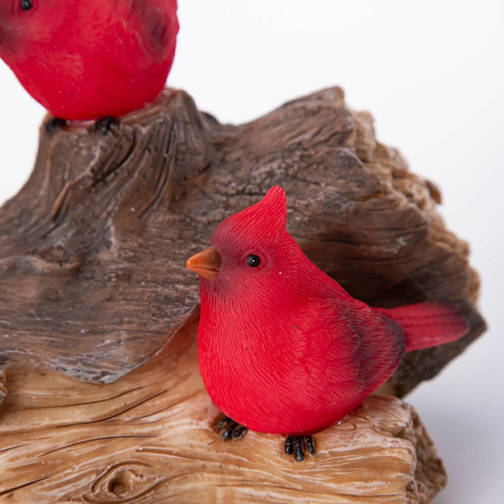 Plow & Hearth Memorial Garden Statue, Solar Cardinal Family On Wooden Log, 5"H