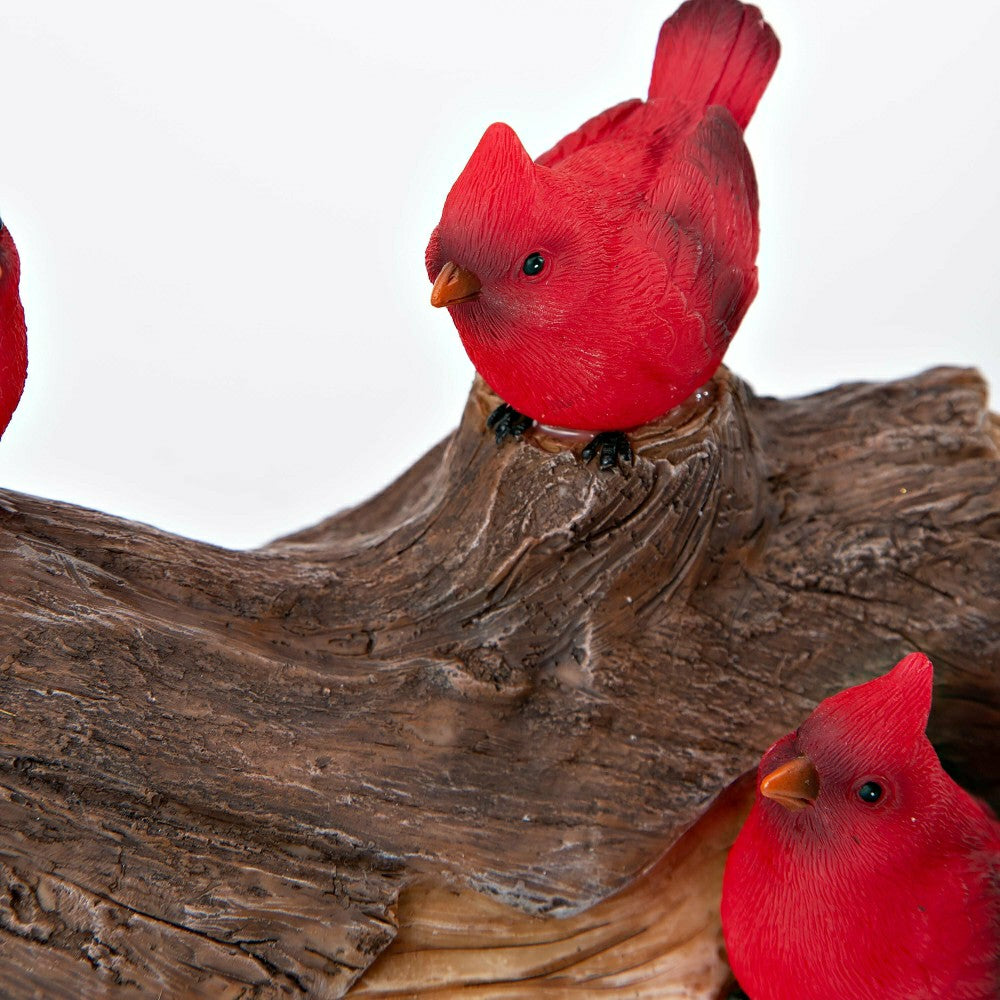 Plow & Hearth Memorial Garden Statue, Solar Cardinal Family On Wooden Log, 5"H