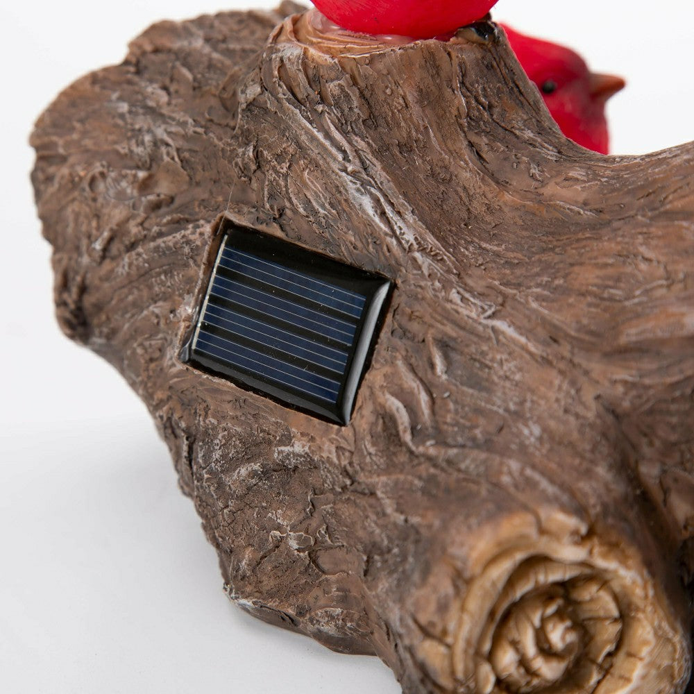 Plow & Hearth Memorial Garden Statue, Solar Cardinal Family On Wooden Log, 5"H