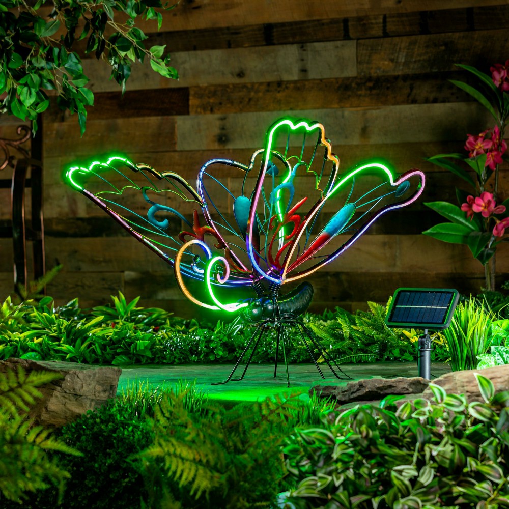 Plow & Hearth Solar Neon Butterfly Garden Decor