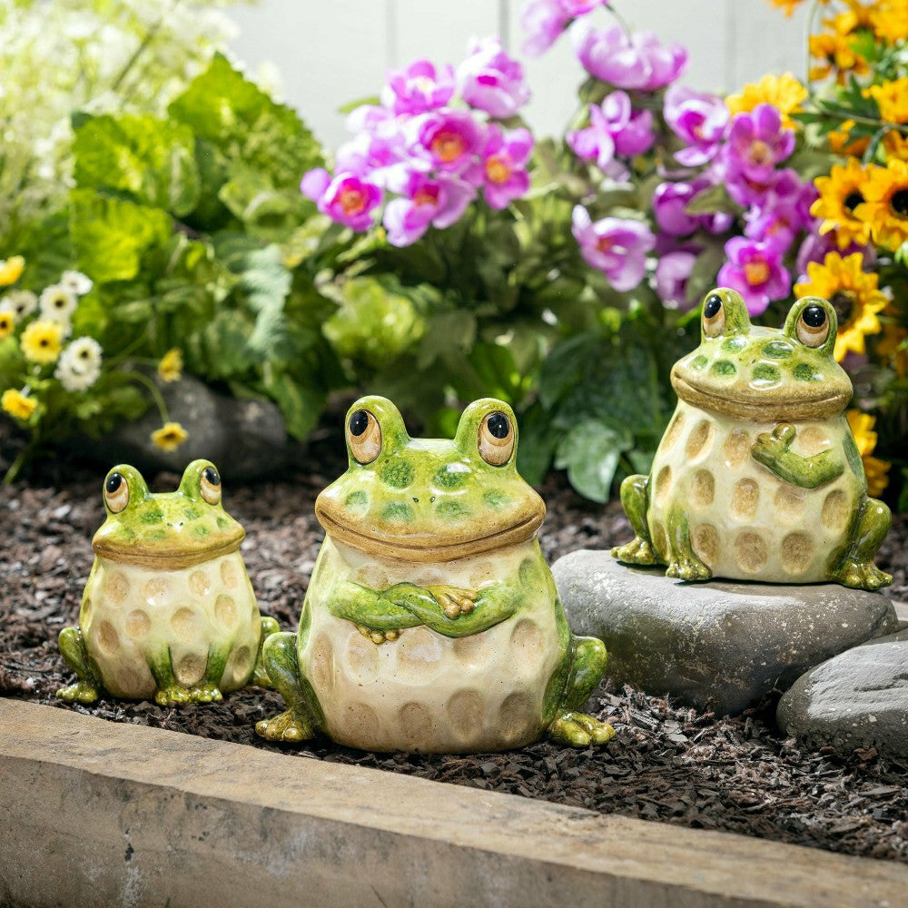 Plow & Hearth Frog Family Ceramic Statue, Set of 3, 7" H