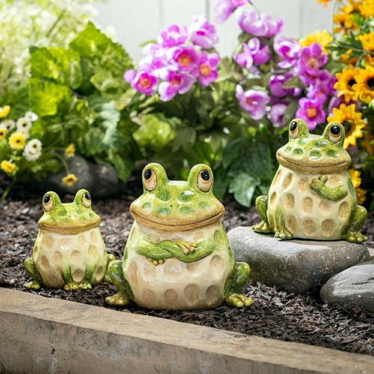 Plow & Hearth Frog Family Ceramic Statue, Set of 3, 7" H
