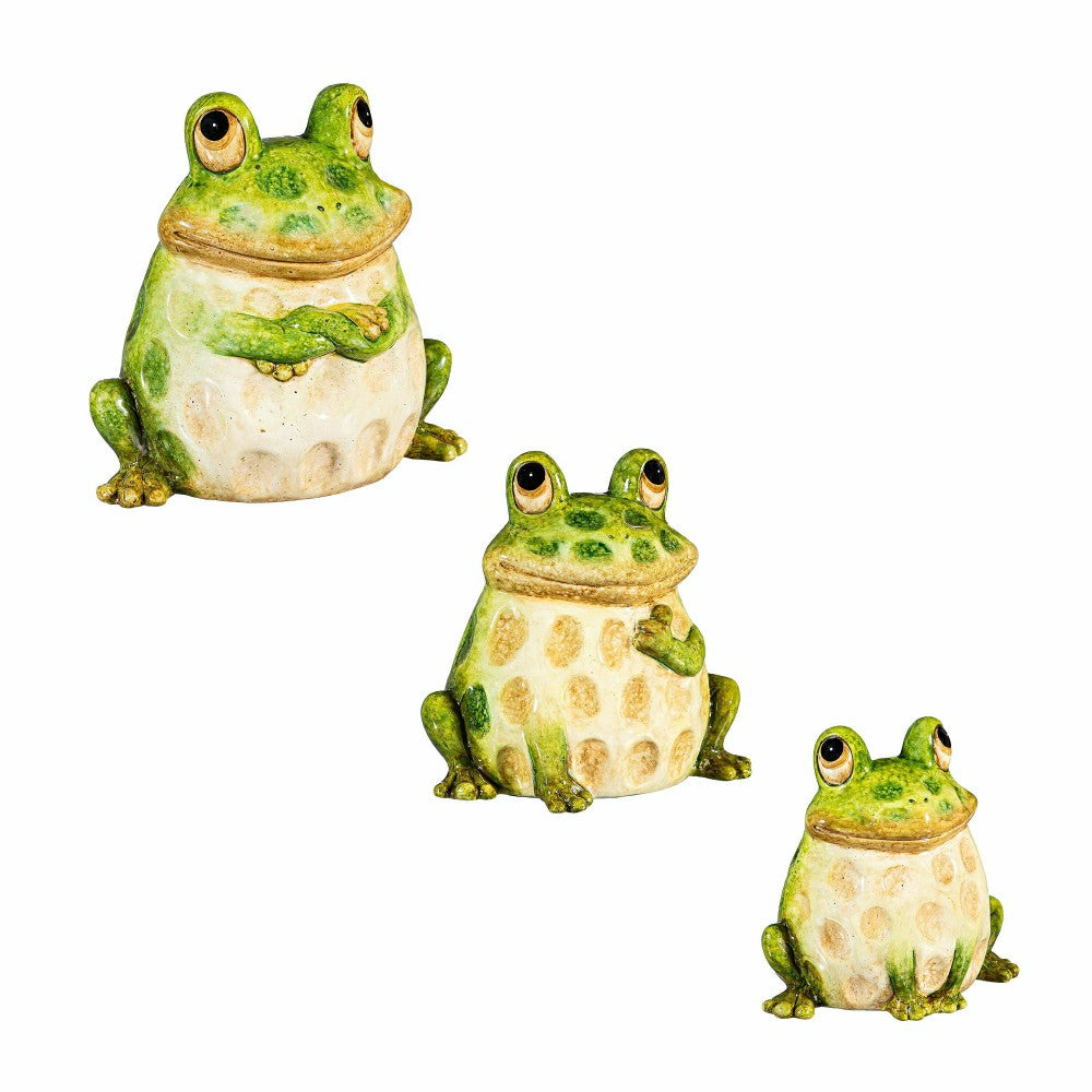 Plow & Hearth Frog Family Ceramic Statue, Set of 3, 7" H
