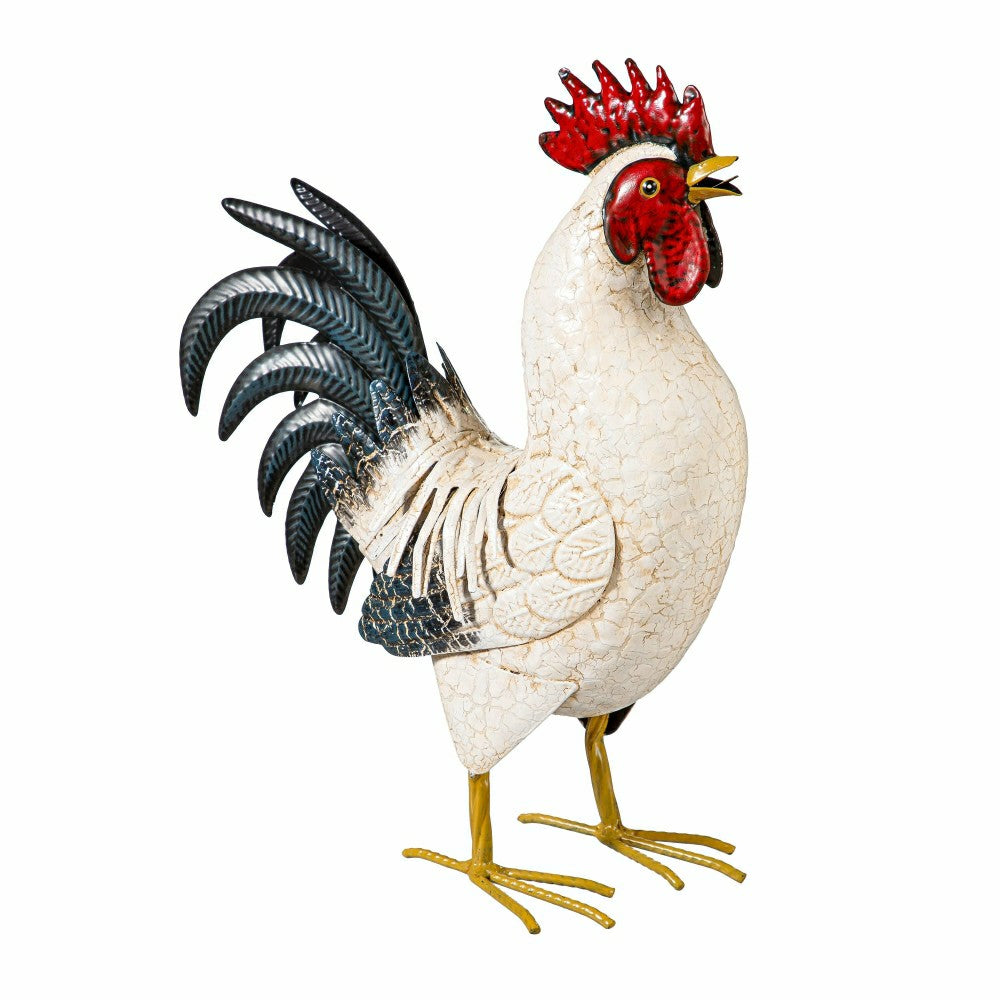 Plow & Hearth Hillside Pasture Garden Statue, Metal Rooster With Light Feathers, 14"