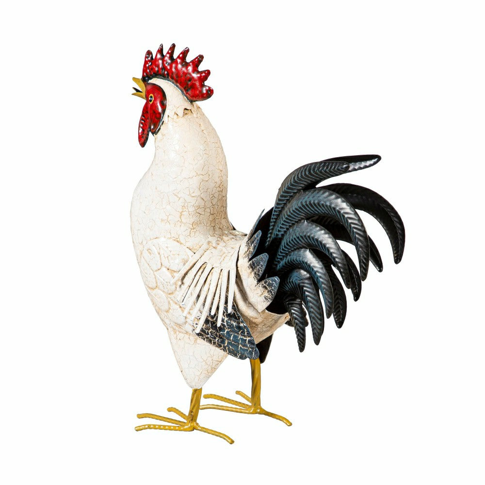 Plow & Hearth Hillside Pasture Garden Statue, Metal Rooster With Light Feathers, 14"