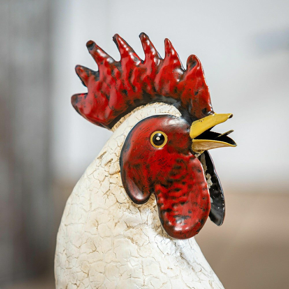 Plow & Hearth Hillside Pasture Garden Statue, Metal Rooster With Light Feathers, 14"