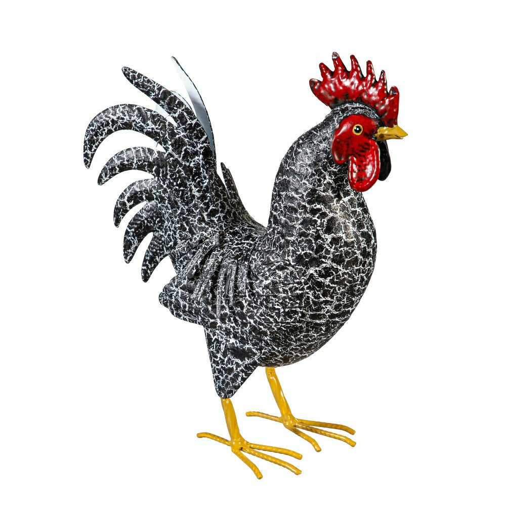 Plow & Hearth Metal Rooster With Dark Feathers Garden Statue, 14" H