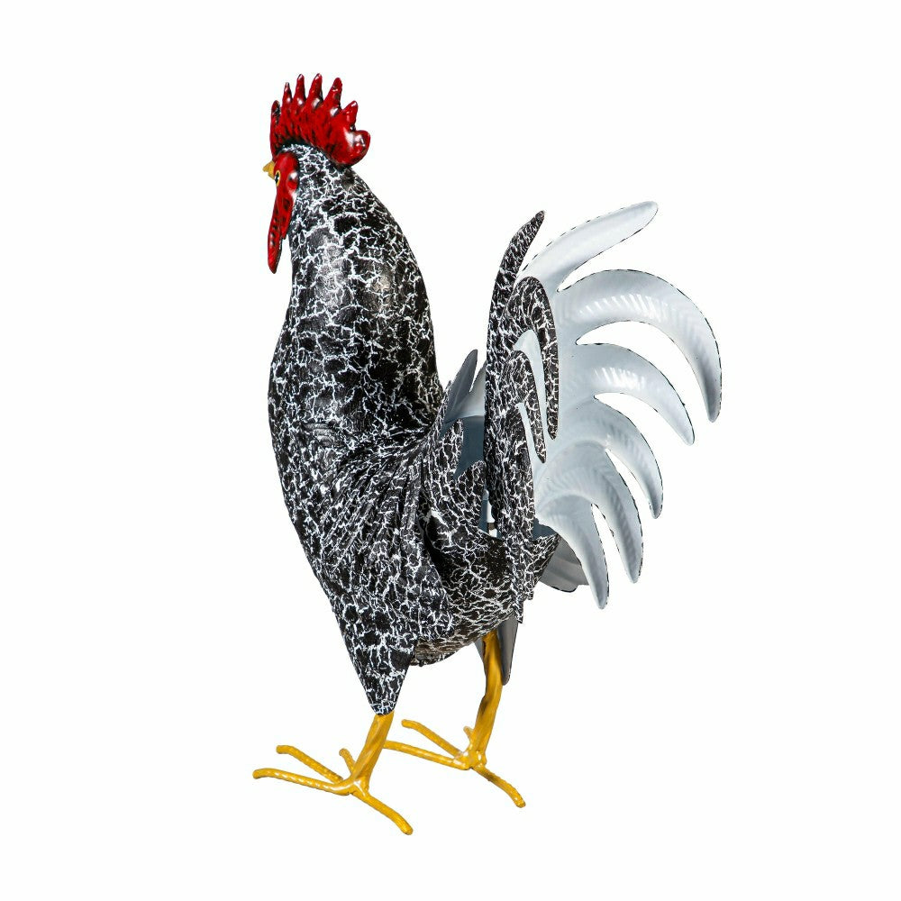 Plow & Hearth Metal Rooster With Dark Feathers Garden Statue, 14" H