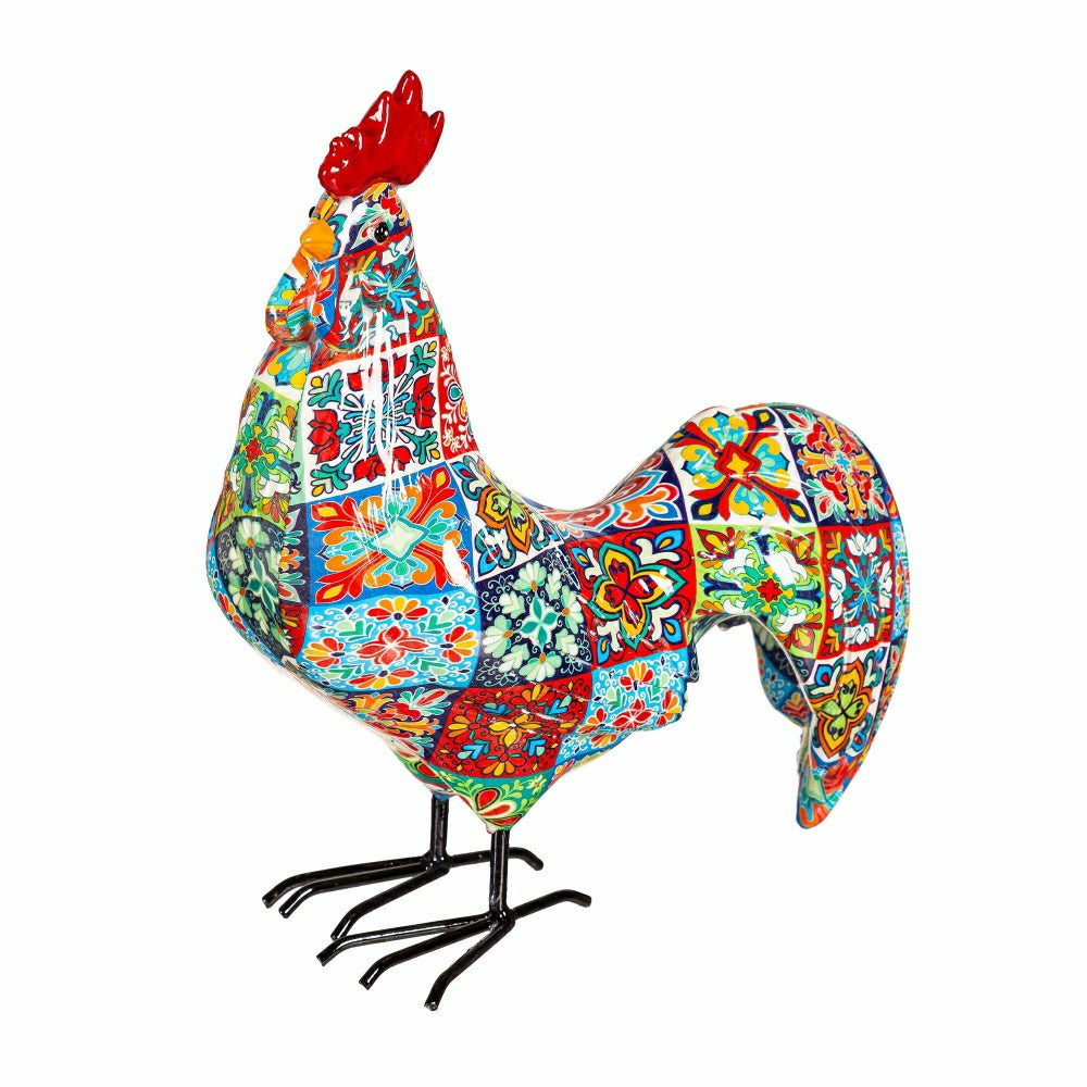 Plow & Hearth Indoor/Outdoor Tile-Inspired Rooster and Hen Statue Set