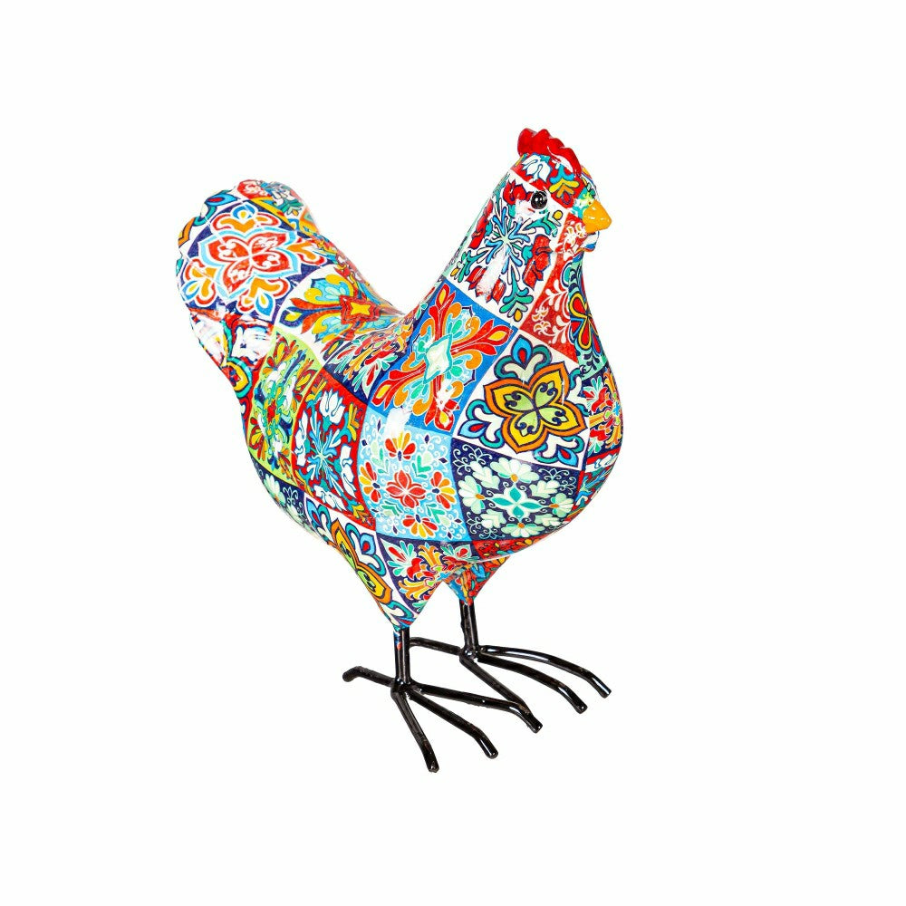 Plow & Hearth Indoor/Outdoor Tile-Inspired Rooster and Hen Statue Set