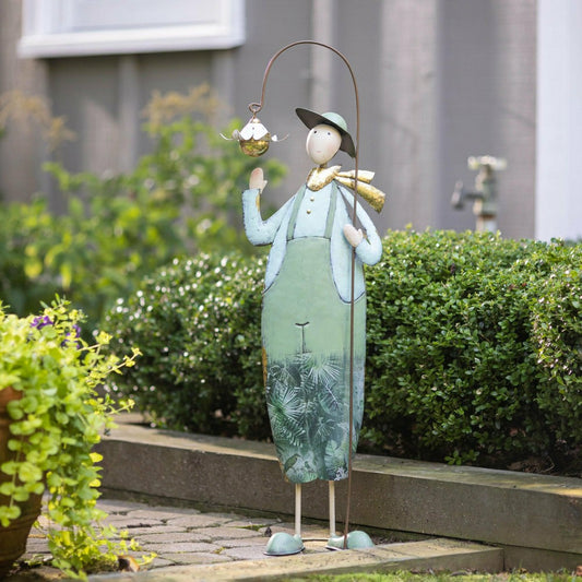 Plow & Hearth Metal Flower Farmer Statue