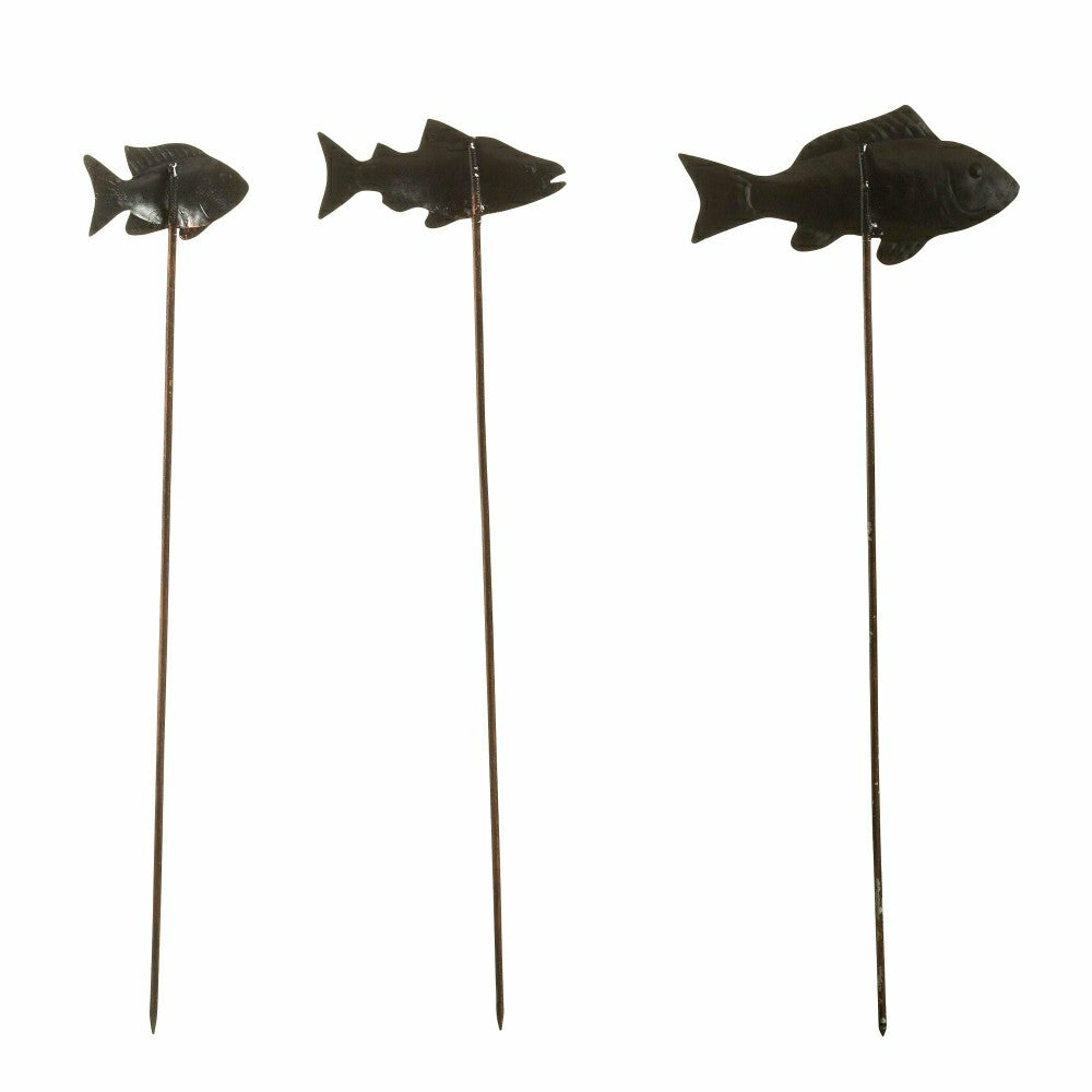 Plow & Hearth Verdigris Metal Fish Garden Stakes, Set of 3