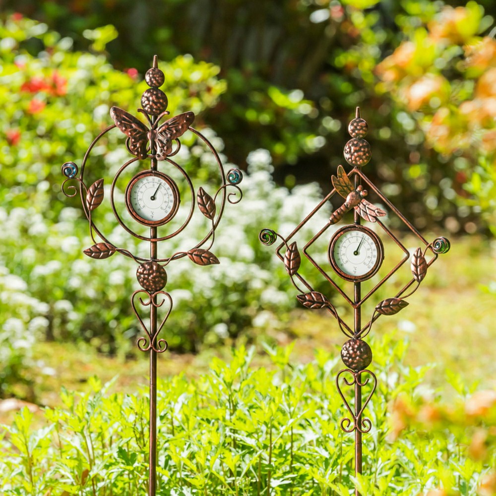 Plow & Hearth 32"H Thermometer Butterfly Garden Stake