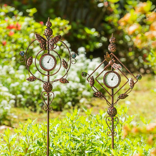 Plow & Hearth 32"H Thermometer Butterfly Garden Stake