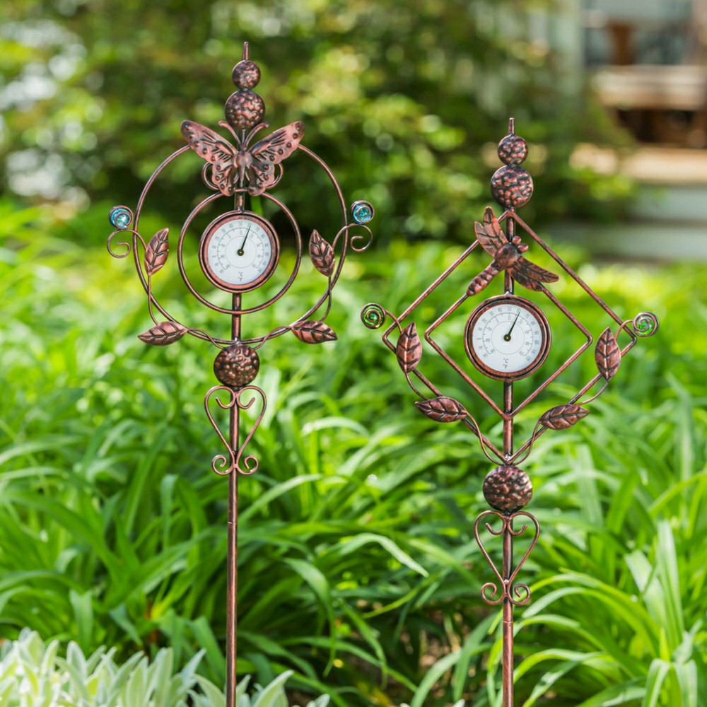 Plow & Hearth 32"H Thermometer Butterfly Garden Stake